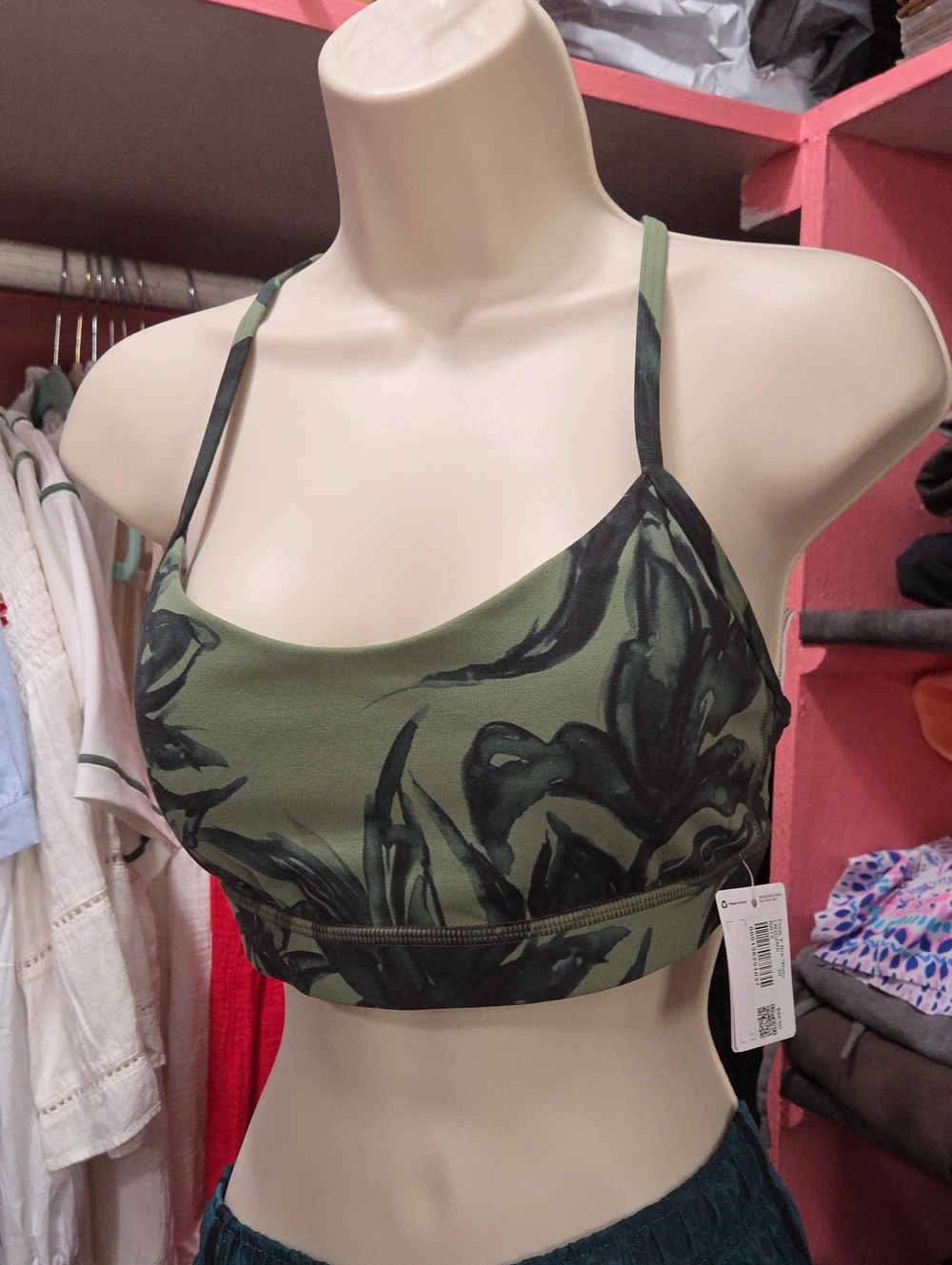 lululemon athletica Olive Green Printed Thin-Strap Sports Bralette